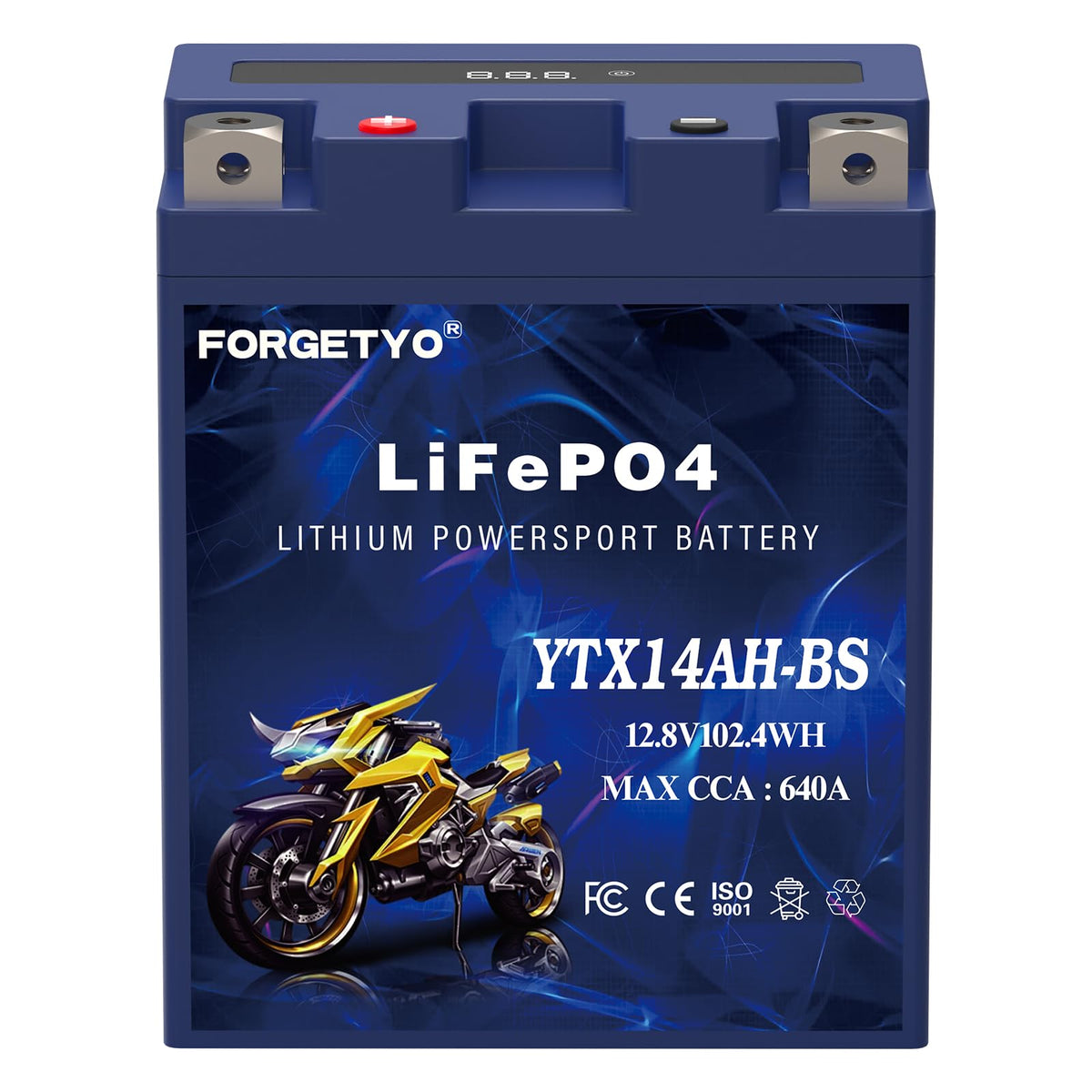 Forgetyo battery in a rider lifestyle scene emphasizing long-cycle ownership value