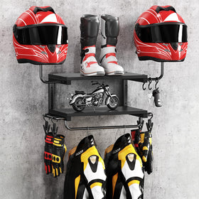 Forjarn front view helmet rack showing organized helmets and saved space