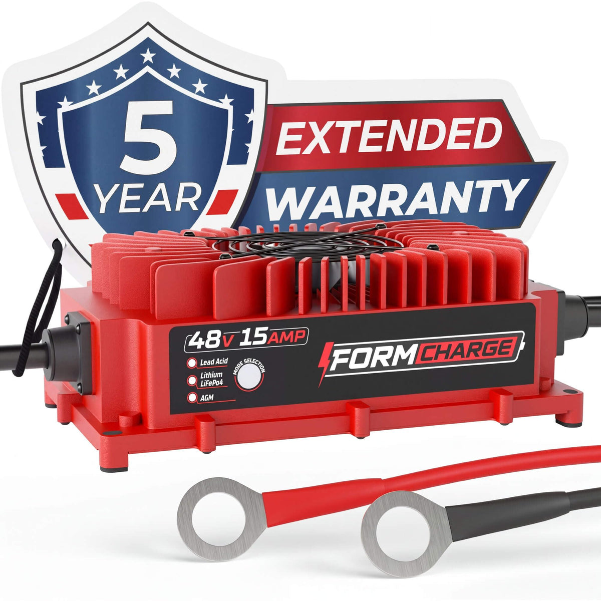 FORM front view of 48V charger showing compact design and durable finish