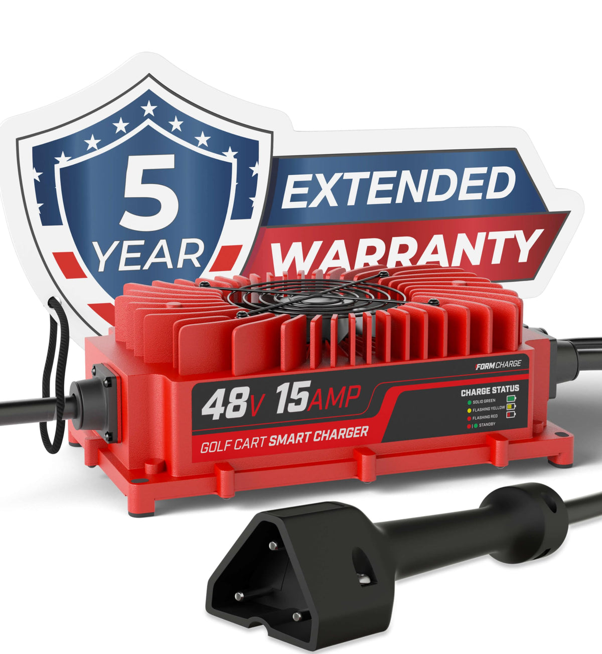 FORM 48V charger front view showing compact housing and easy mounting benefit