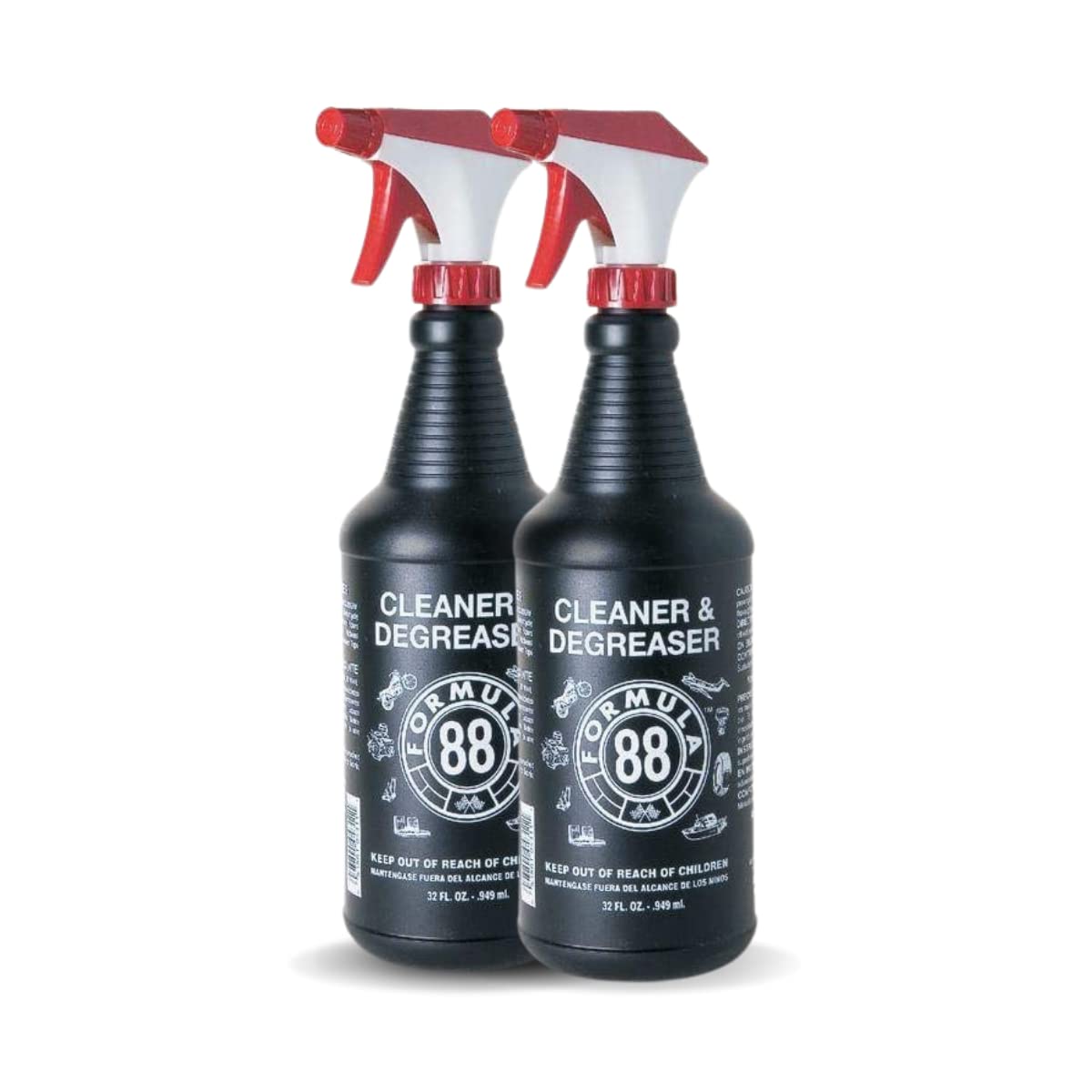 Formula 88 front packaging showing two 32oz bottles and clear labeling, durable professional cleaner
