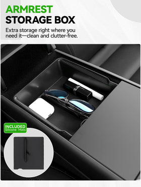 Foronetry armrest storage box open showing added depth and secure storage