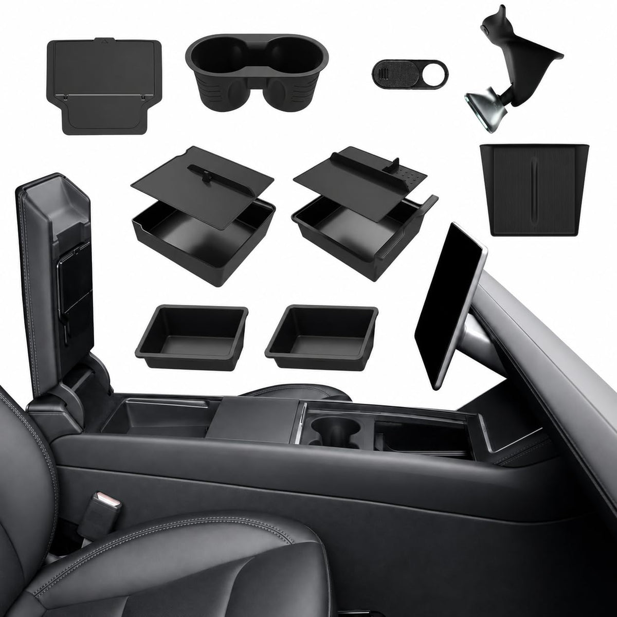 Foronetry front view center console kit showing organized compartments and neat layout