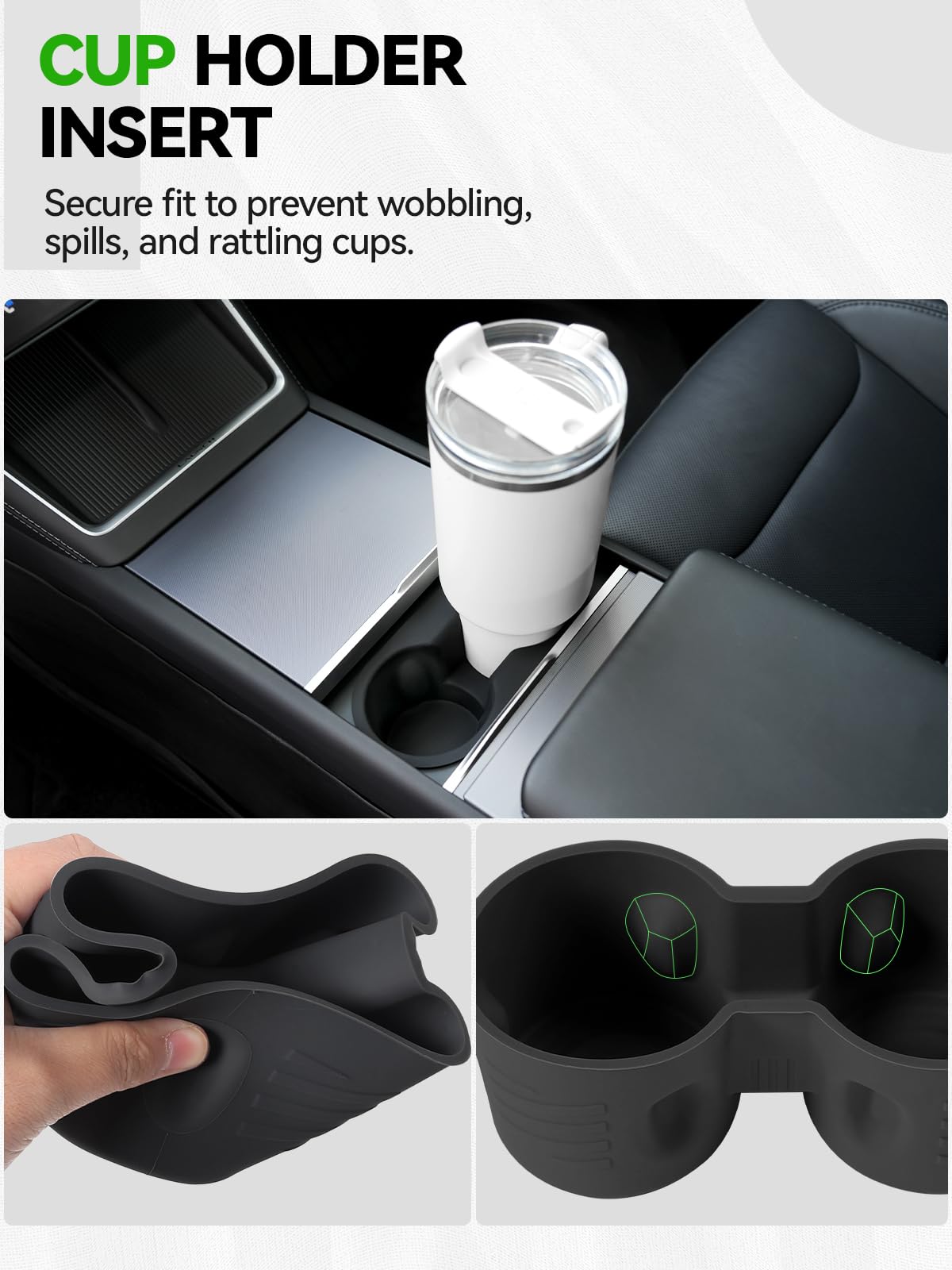 Foronetry lifestyle shot of Model Y cabin showcasing tidy, organized interior