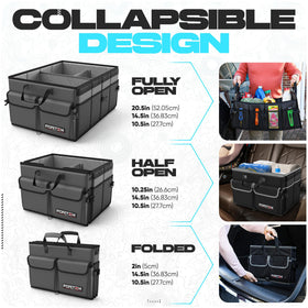 FORTEM adjustable straps and non-slip strips secured in trunk showing steady hold