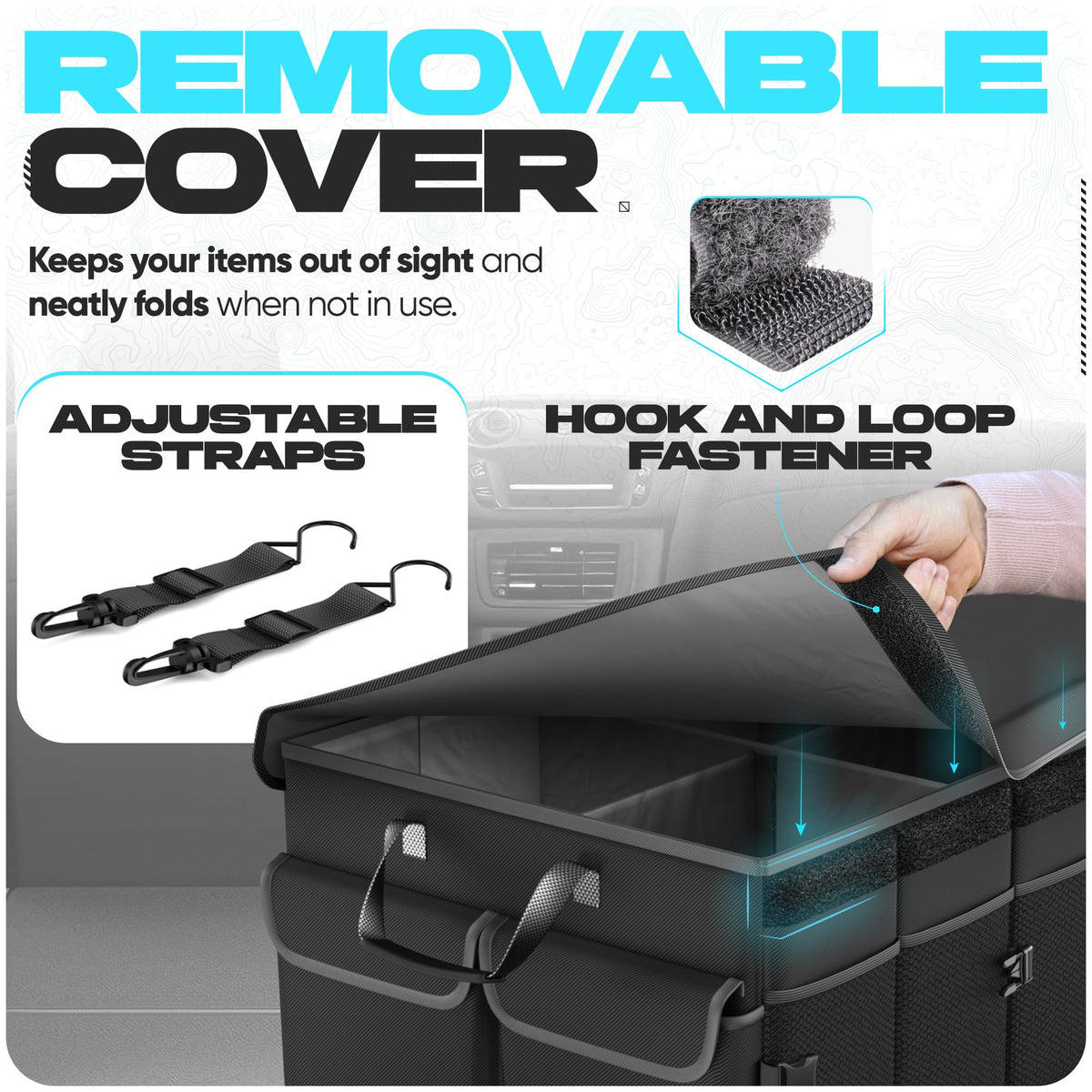 FORTEM collapsed trunk organizer folded flat for compact storage and transport