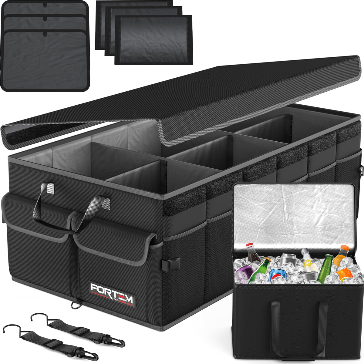 FORTEM front view showing reinforced box design and multiple compartments for neat storage