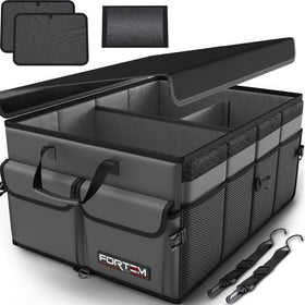 FORTEM front view of trunk organizer showing structured box and lid for secure storage