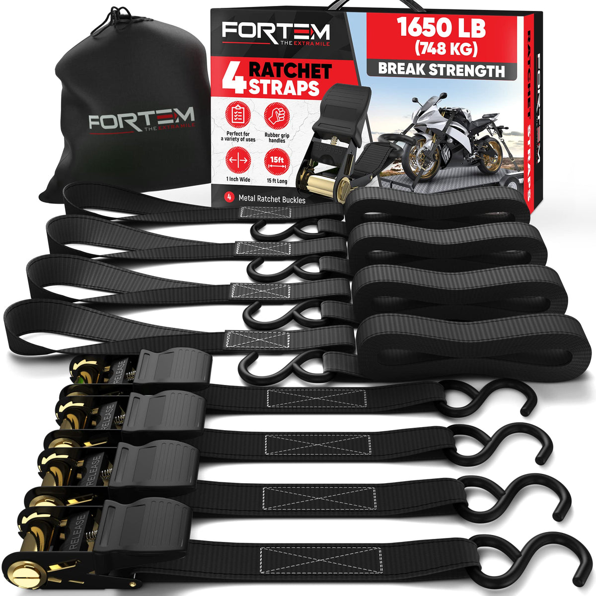 FORTEM front packaging showing complete 4-pack kit and pouch for easy storage