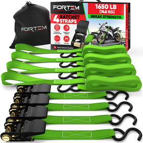 FORTEM front packaging showing full ratchet strap kit and pouch for organized storage