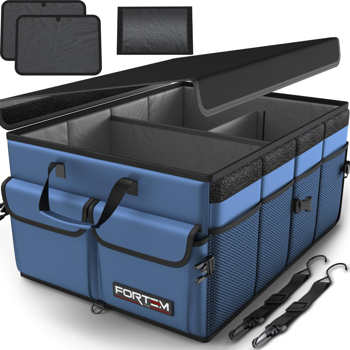 FORTEM front view open showing compartments and neat storage benefit