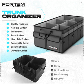 FORTEM in car during family park trip demonstrating tidy storage