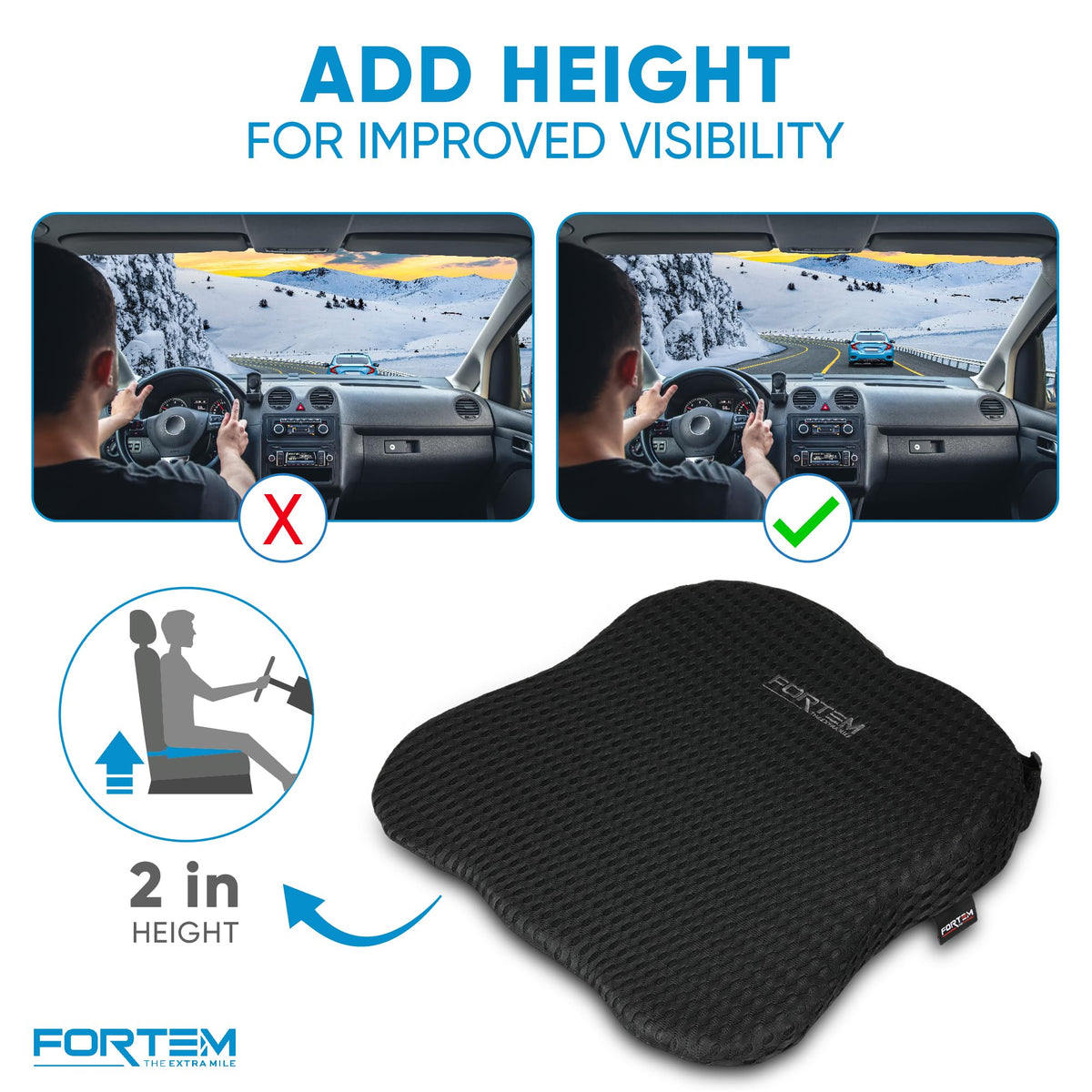 FORTEM cushions in vehicle during road trip illustrating breathable comfort