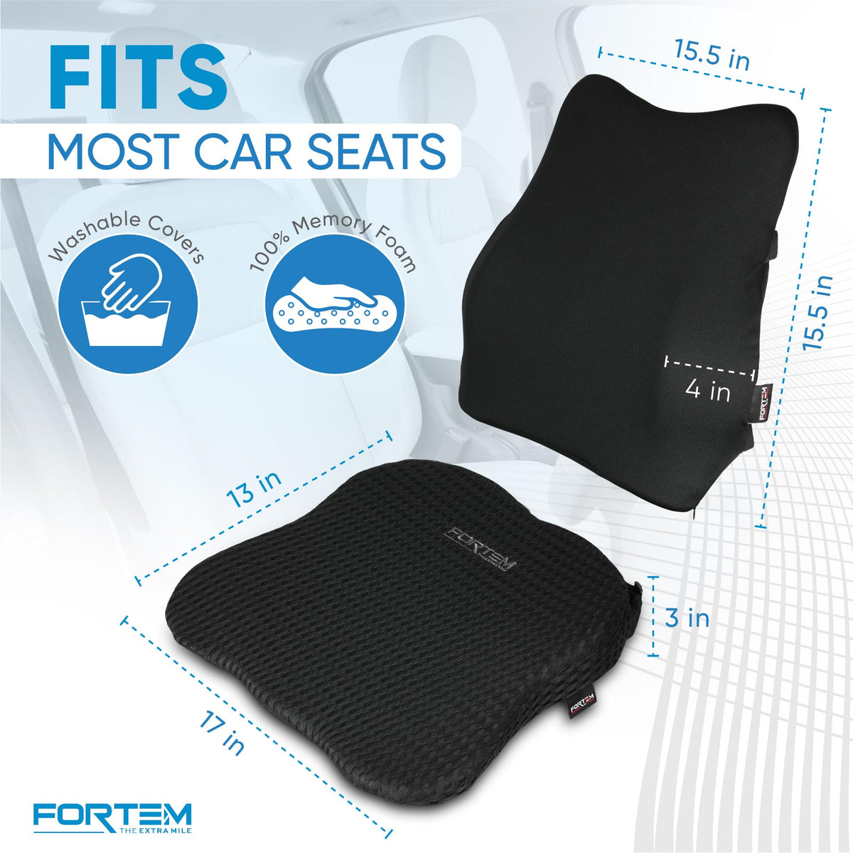 FORTEM lumbar pillow close-up showing mesh cover and supportive shape