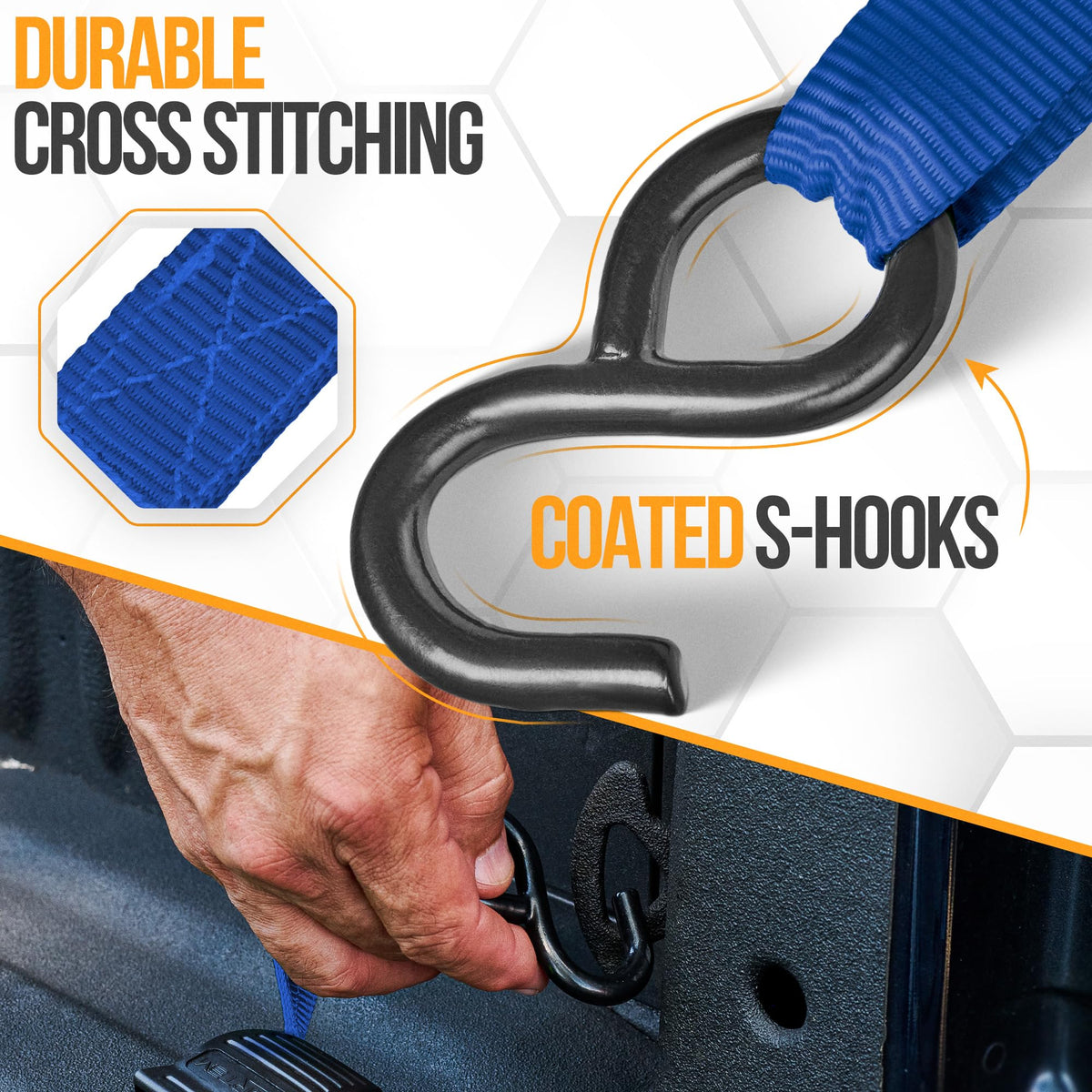FORTEM S-hook detail showing coated finish to resist rust and protect anchors