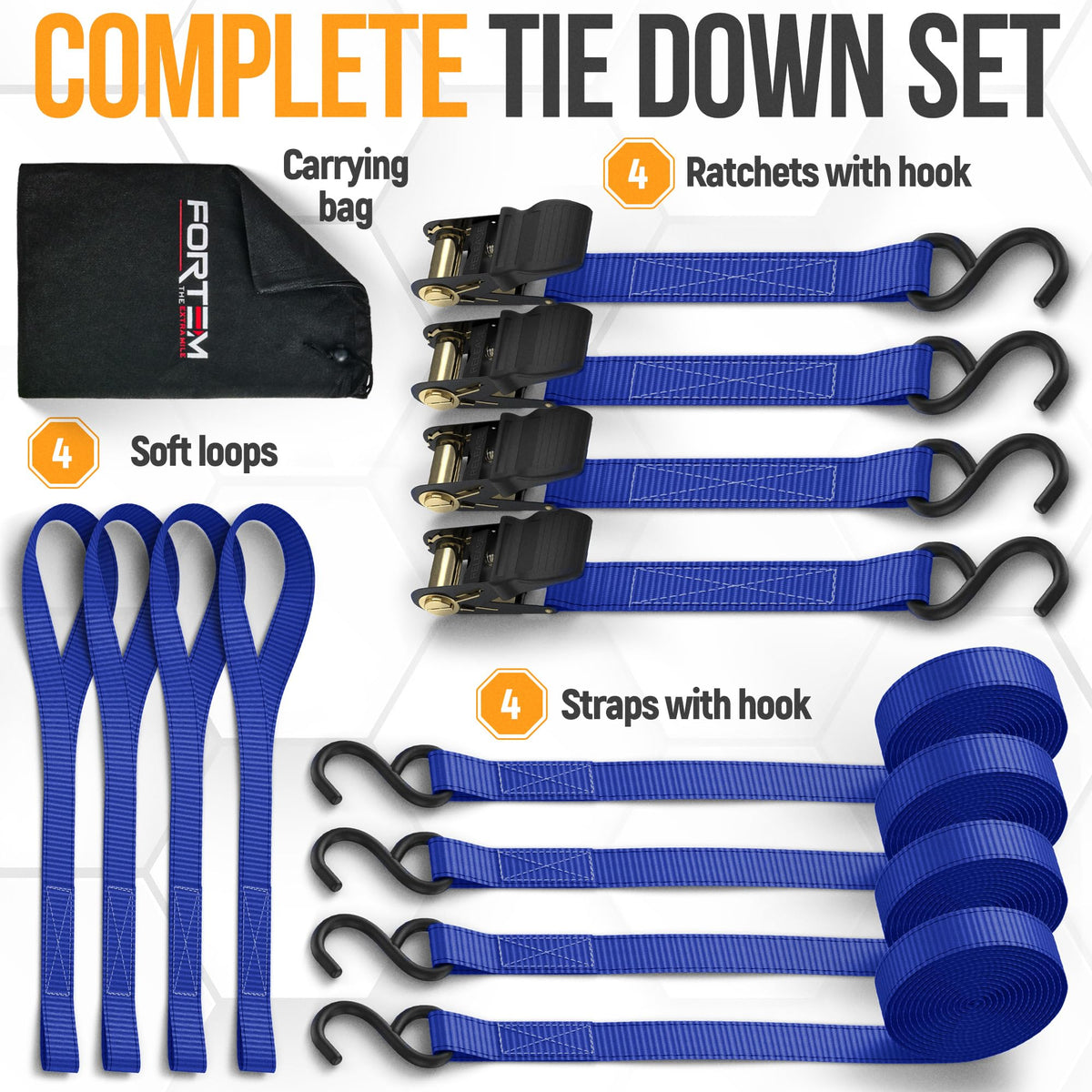 FORTEM straps neatly stored in pouch for compact storage and tangle-free transport