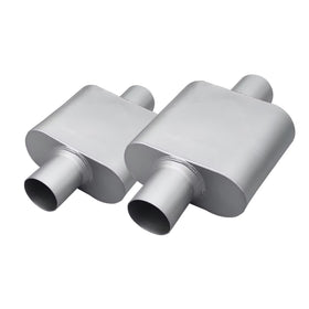 FortisArc front view of muffler pair showing compact profile and durable finish