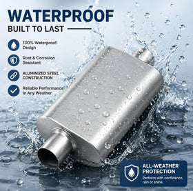 FortisArc muffler in packaging showing lightweight shipping and straightforward handling