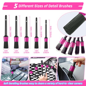 Fortuning's JDS assorted detailing brushes arrayed for vents, seams, and dashboards
