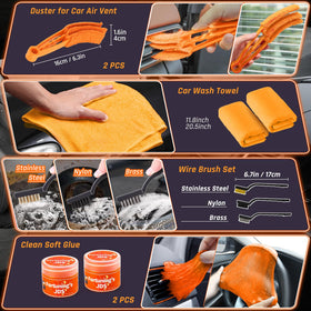 Fortuning's JDS detailing brush collection arranged for crevice and trim cleaning
