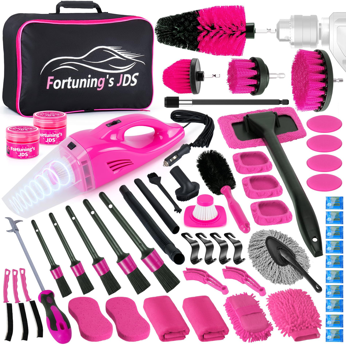 Fortuning's JDS front layout of all 55 pink kit pieces shows completeness and convenience
