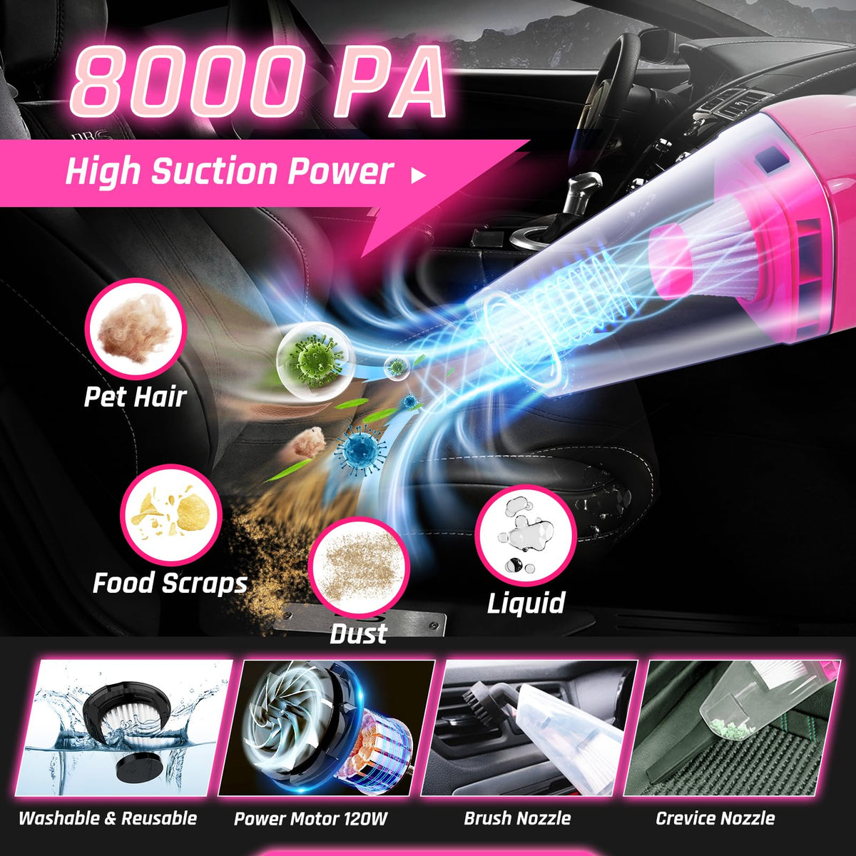 Fortuning's JDS vacuum close-up highlighting powerful motor and easy-reach nozzle
