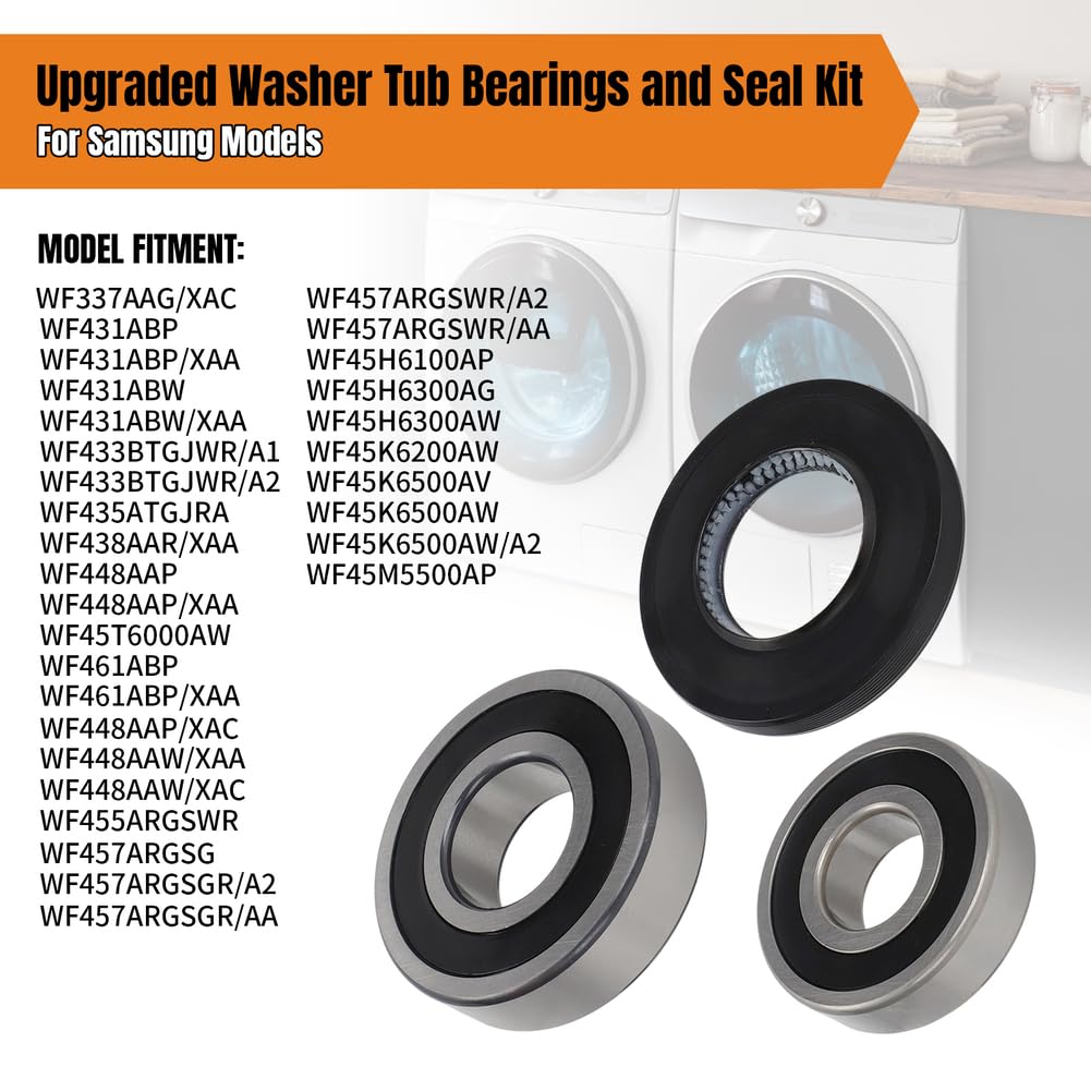 Foruly bearings installed inside washer interior showing proper placement benefit: restored quiet operation