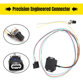 Foruly packaging and contents laid out with module, knob, and harness for complete kit