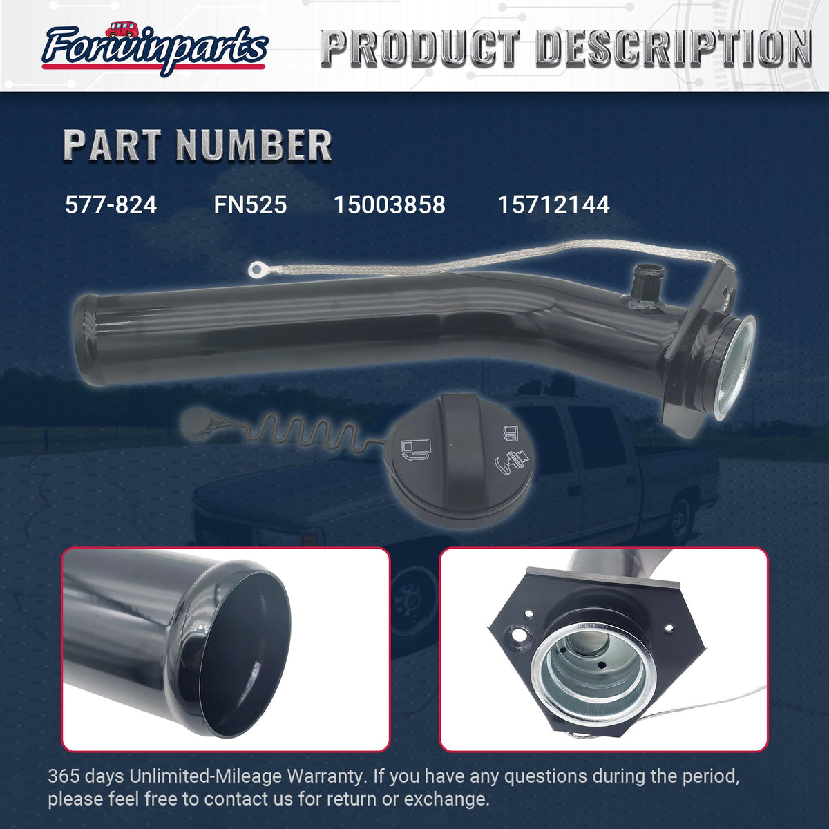 Forwinparts fuel cap detail illustrating secure sealing benefit