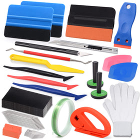 FOSHIO complete tool kit layout showing all included vinyl wrap tools and accessories