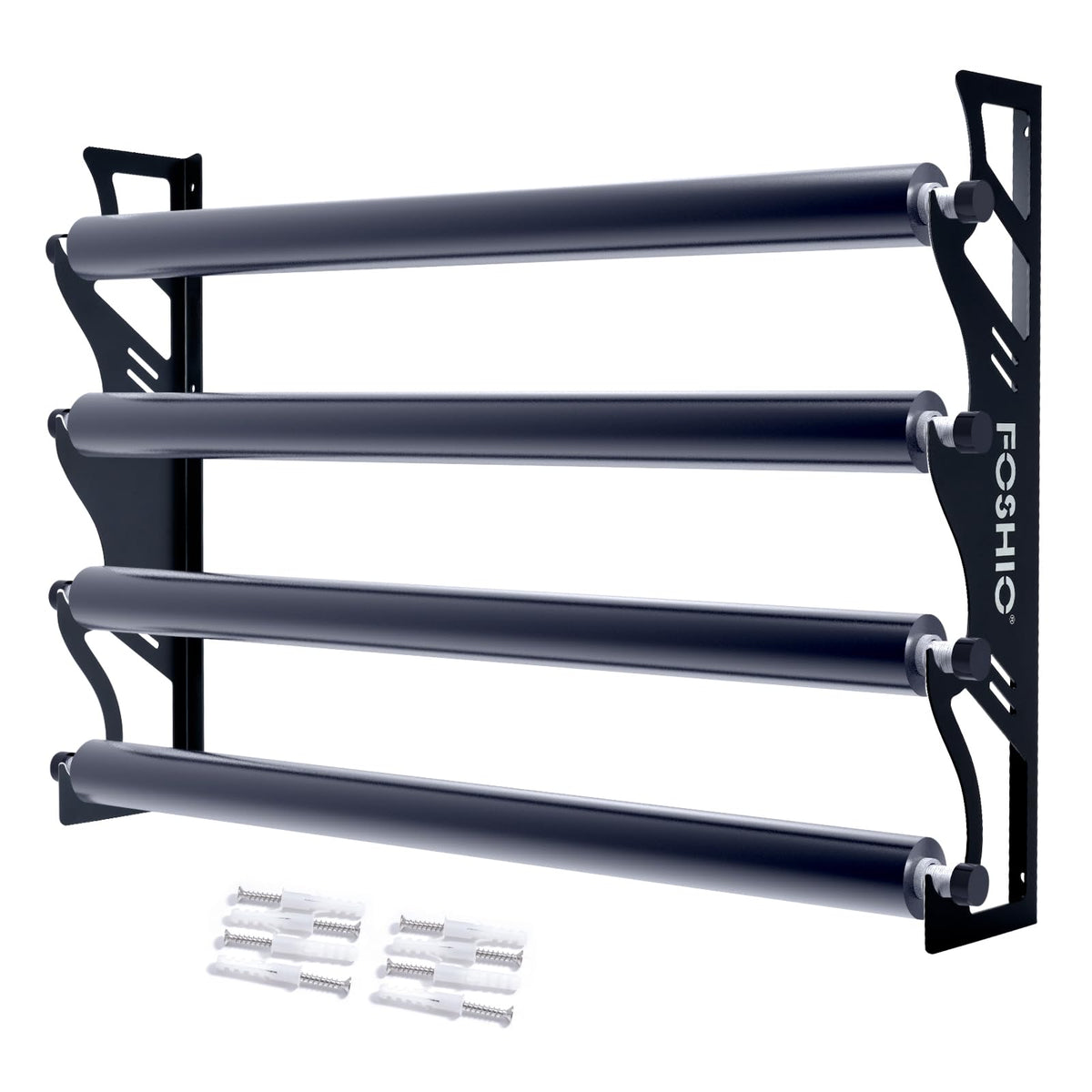 FOSHIO front view of rack mounted holding rolls for neat storage