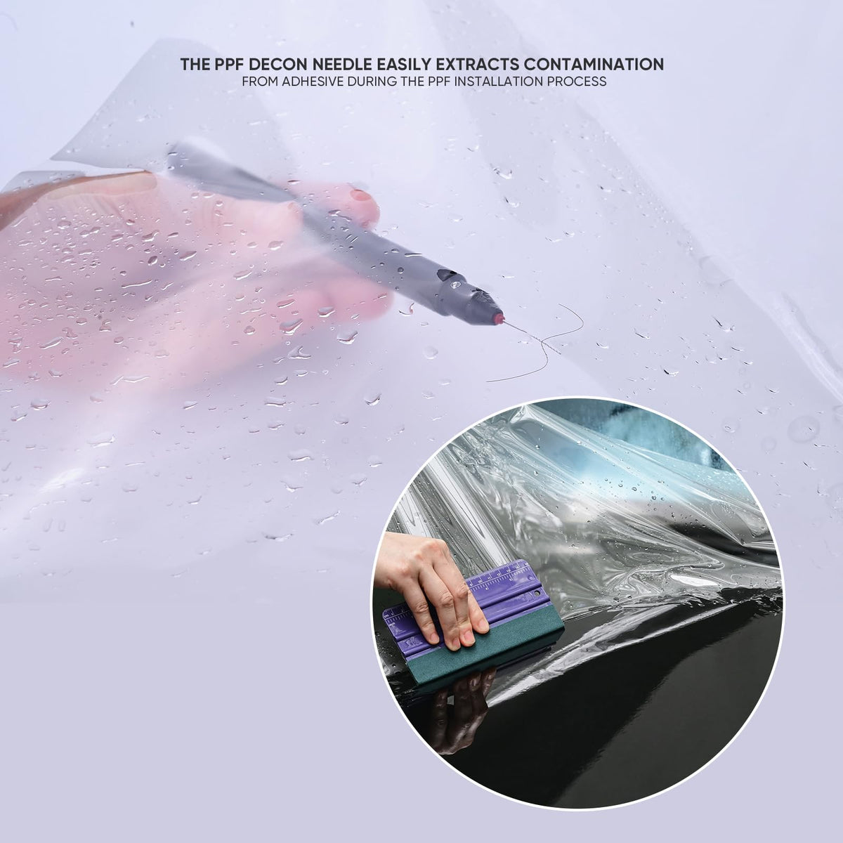 FOSHIO close-up of micro-barbed needle tip for precise adhesive removal benefit