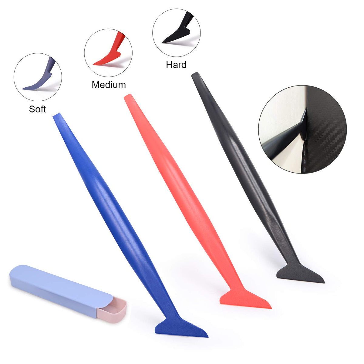 FOSHIO TPU squeegees lineup showing soft to hard options for different contours