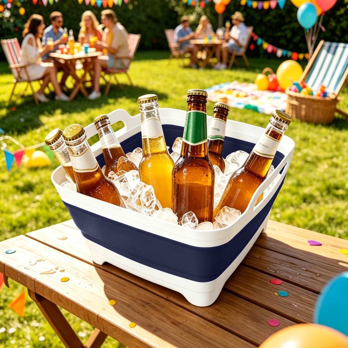 FOSJGO basin used as ice bucket outdoors keeping drinks cold