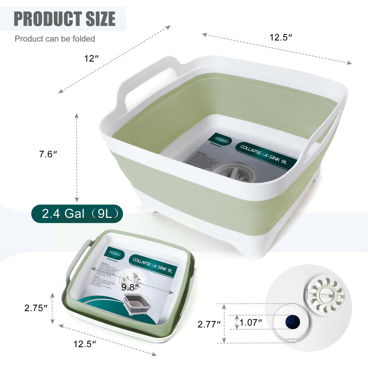 FOSJGO collapsed basin flat for storage demonstrating space saving