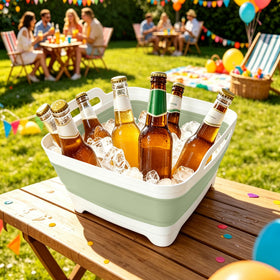 FOSJGO basin used outdoors as ice tub showing versatile portability