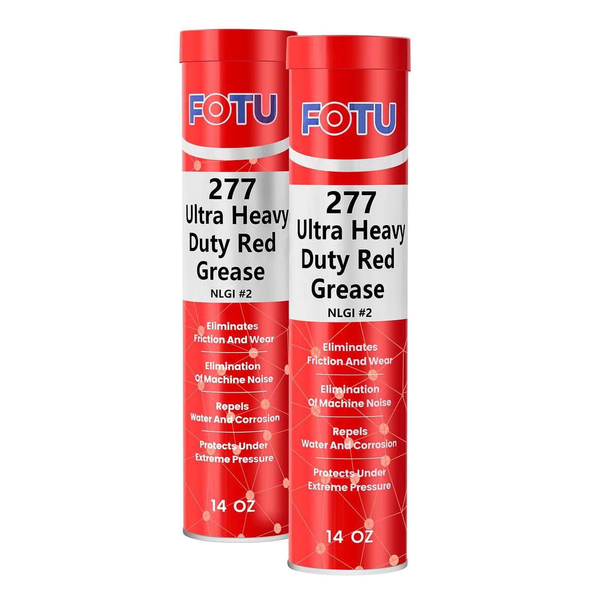 FOTU front view of two red grease tubes showing packaging and labeling, durable protection