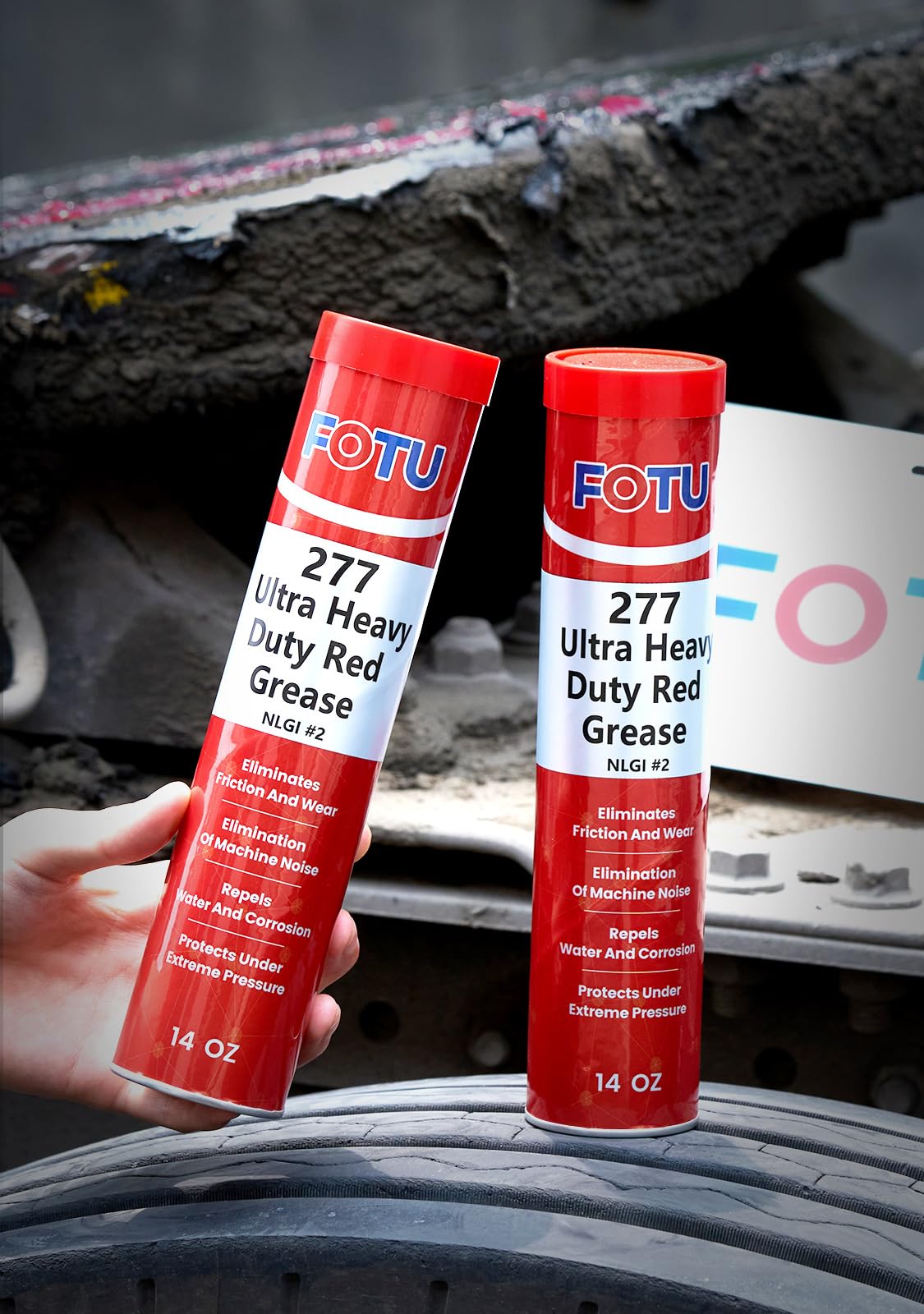 FOTU close-up of red grease texture demonstrating thick adhesion