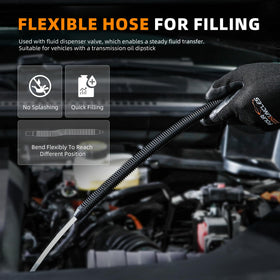 FOUR UNCLES pump in use on vehicle illustrating faster transmission fluid change and cleaner workflow
