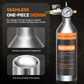 FOUR UNCLES stainless canister close-up highlighting corrosion-resistant finish and reliability