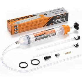 FOUR UNCLES syringe staged in a garage showing practical use and tool portability