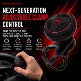 FOURING clamp close-up highlighting adjustable fit and secure grip for stable steering control