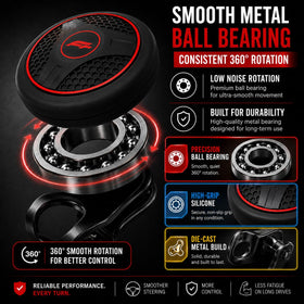 FOURING installed on a car steering wheel illustrating compatibility and improved one-handed steering