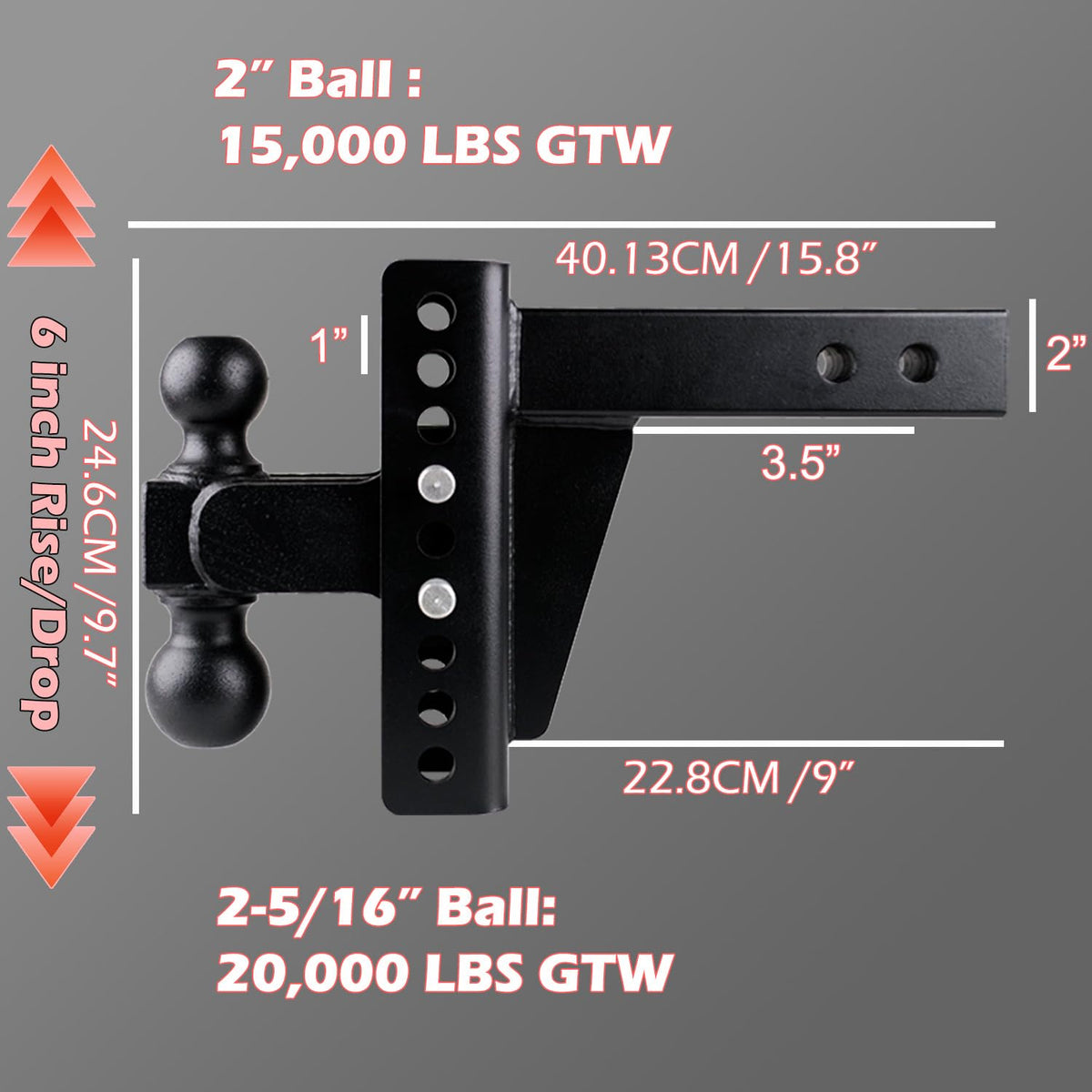 fouwick closeup of 2 and 2-5/16 balls offering dual-size trailer compatibility