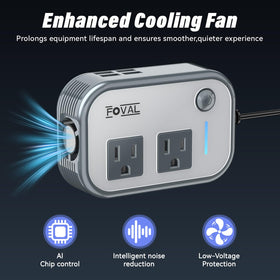FOVAL cooling fan detail showing temperature-controlled fan to protect devices