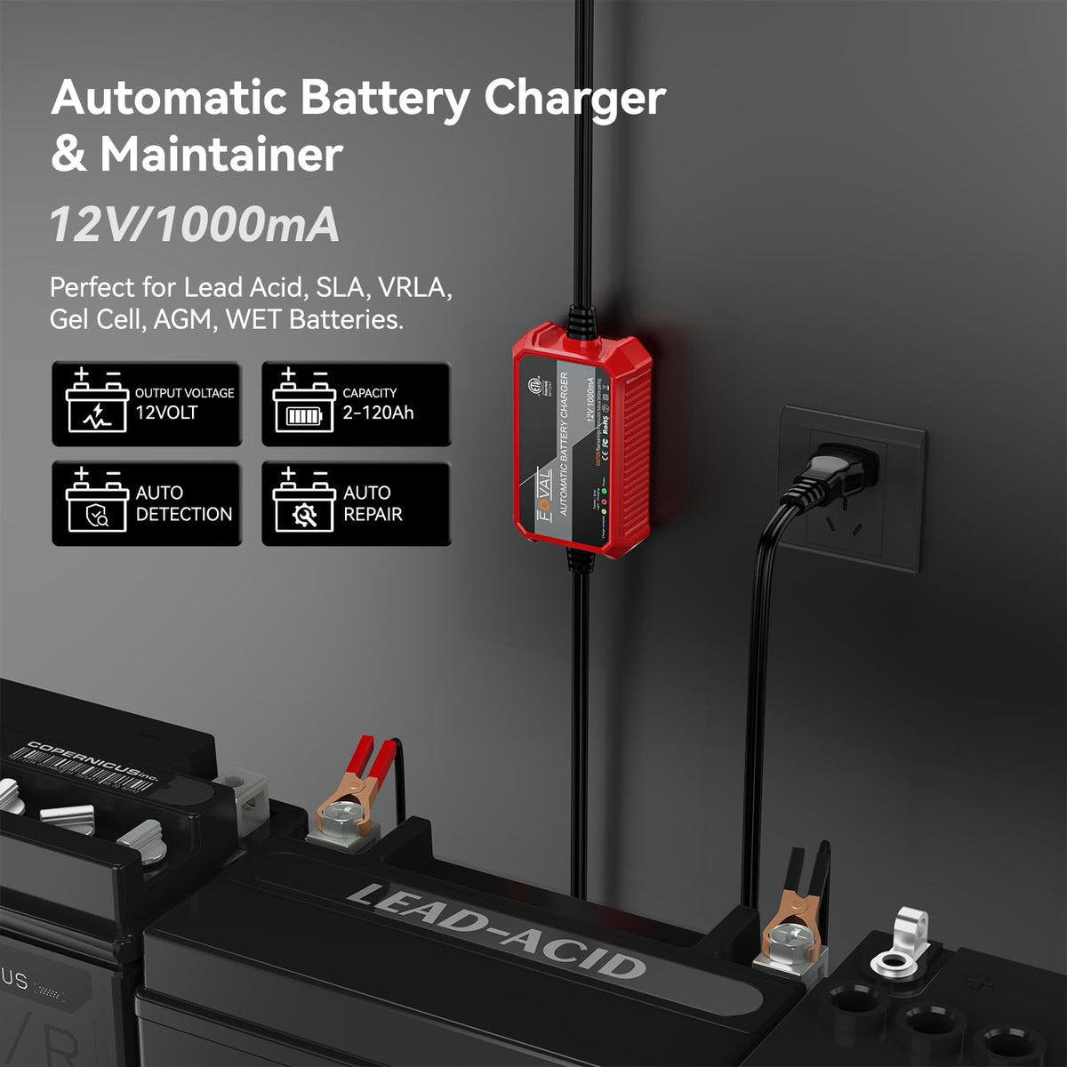 FOVAL compact charger in hand demonstrating portability and space-saving
