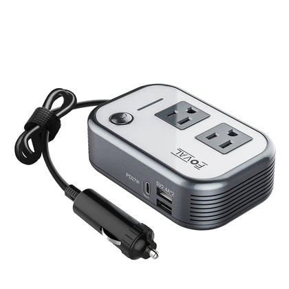 FOVAL front view showing AC outlets and USB ports with quick access