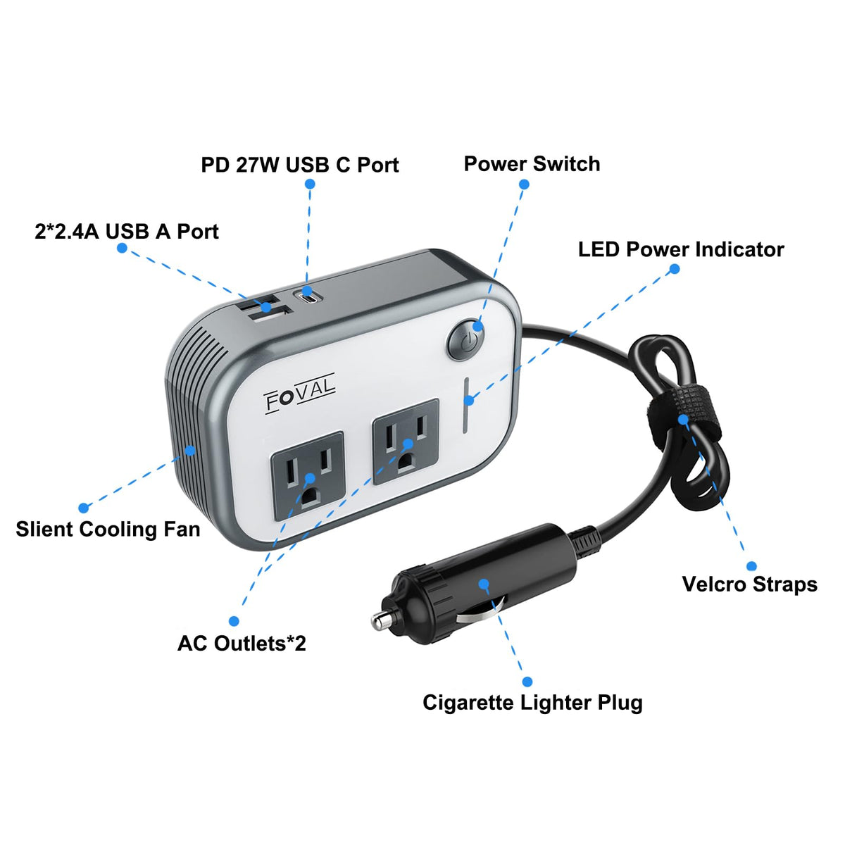 FOVAL powering a laptop in a car to enable work or streaming