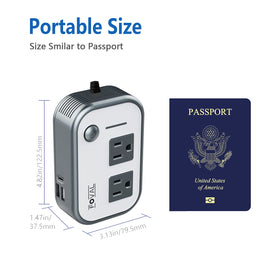 FOVAL next to passport to show compact, travel-friendly size