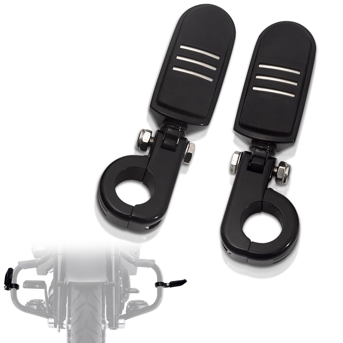 FOVPLUE front packaging showing highway footpegs and included hardware for easy install